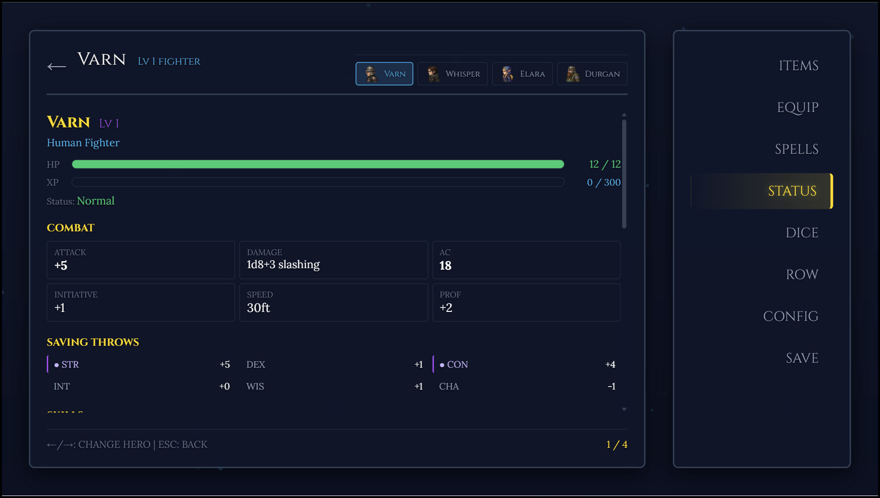 D20 ruleset with character stats
